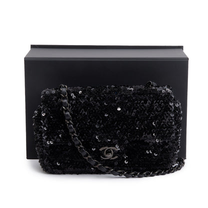 Chanel 2023 So Black Sequin Classic Mini Rectangular Flap Bag
