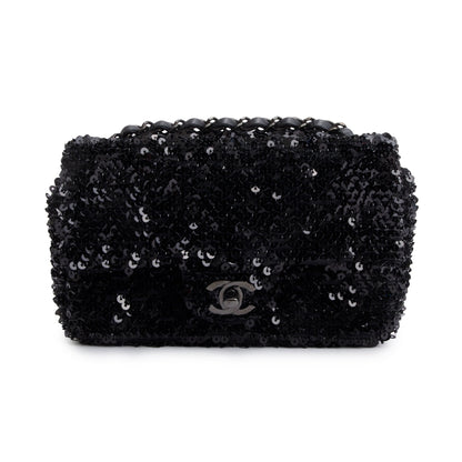 Chanel 2023 So Black Sequin Classic Mini Rectangular Flap Bag