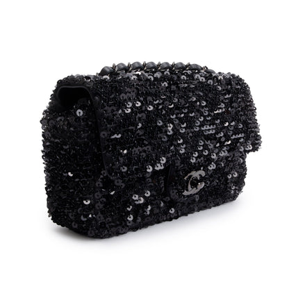 Chanel 2023 So Black Sequin Classic Mini Rectangular Flap Bag