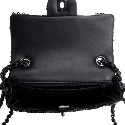 Chanel 2023 So Black Sequin Classic Mini Rectangular Flap Bag
