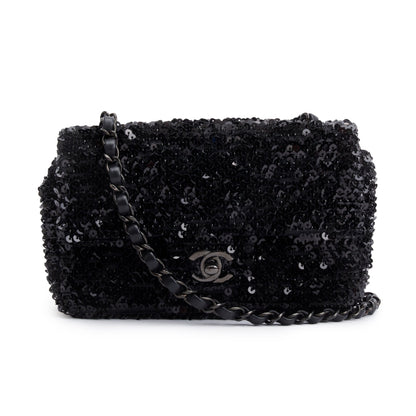 Chanel 2023 So Black Sequin Classic Mini Rectangular Flap Bag