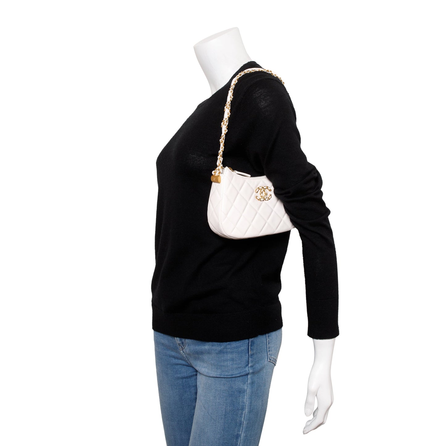 Chanel 2023 White Calfskin Leather Small 19 Hobo