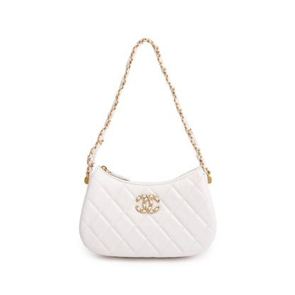 Chanel 2023 White Calfskin Leather Small 19 Hobo