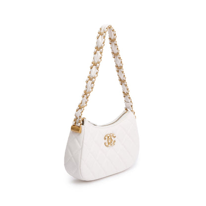 Chanel 2023 White Calfskin Leather Small 19 Hobo