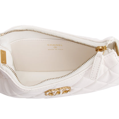Chanel 2023 White Calfskin Leather Small 19 Hobo