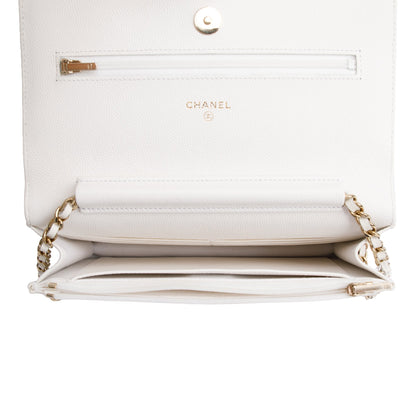 Chanel 2023 White Caviar Leather Classic Wallet on Chain