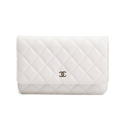 Chanel 2023 White Caviar Leather Classic Wallet on Chain