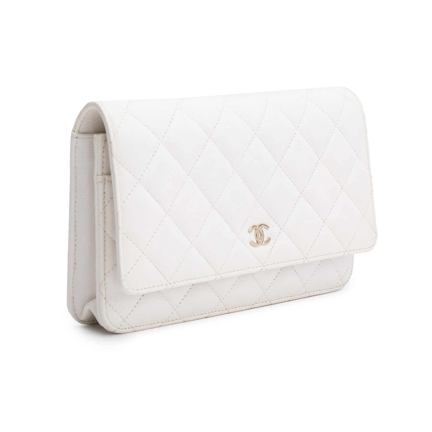 Chanel 2023 White Caviar Leather Classic Wallet on Chain