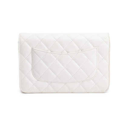 Chanel 2023 White Caviar Leather Classic Wallet on Chain