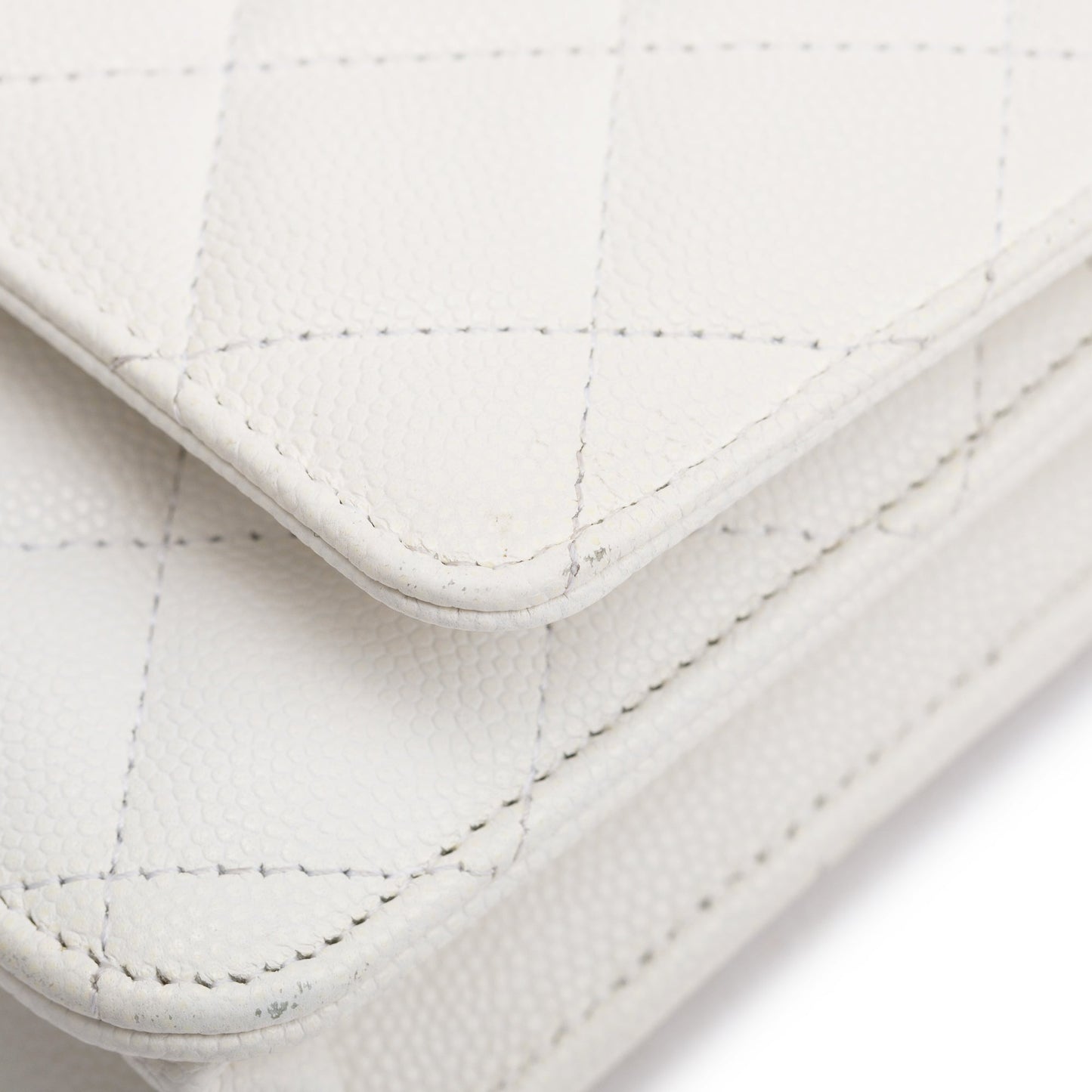 Chanel 2023 White Caviar Leather Classic Wallet on Chain