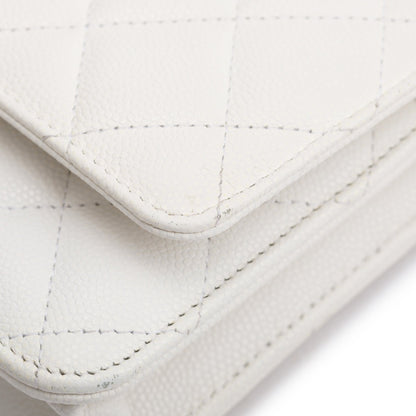 Chanel 2023 White Caviar Leather Classic Wallet on Chain