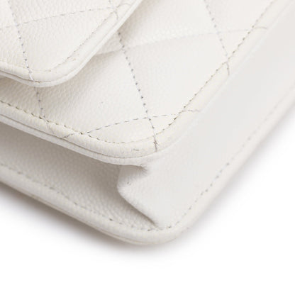 Chanel 2023 White Caviar Leather Classic Wallet on Chain