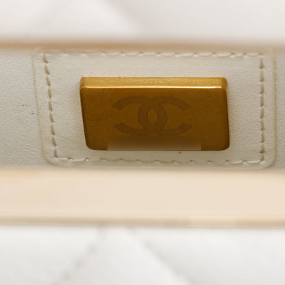 Chanel 2023 White Caviar Quilted Leather Evening Box Bag