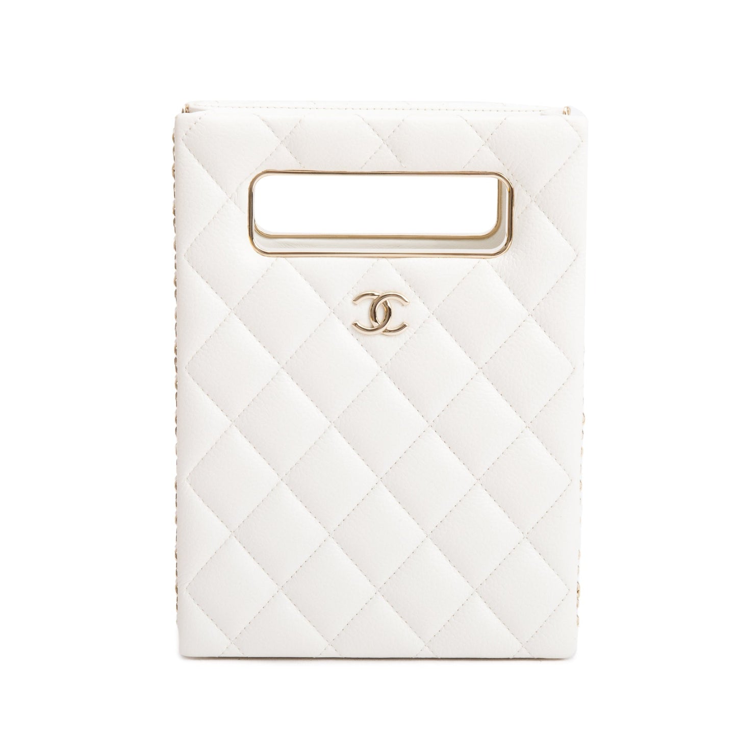 Chanel 2023 White Caviar Quilted Leather Evening Box Bag