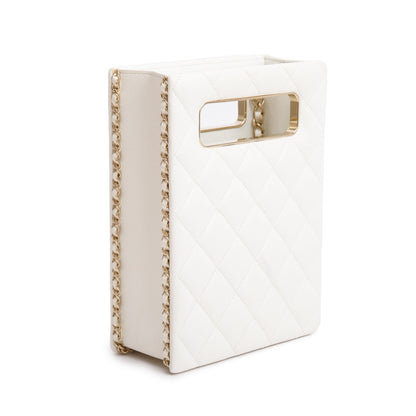 Chanel 2023 White Caviar Quilted Leather Evening Box Bag