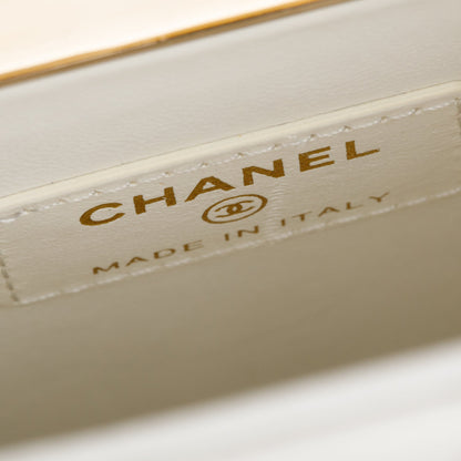 Chanel 2023 White Caviar Quilted Leather Evening Box Bag