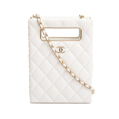 Chanel 2023 White Caviar Quilted Leather Evening Box Bag