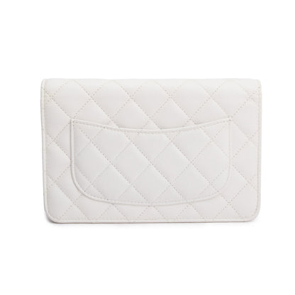 Chanel 2023 White Quilted Caviar Leather Classic Wallet on Chain