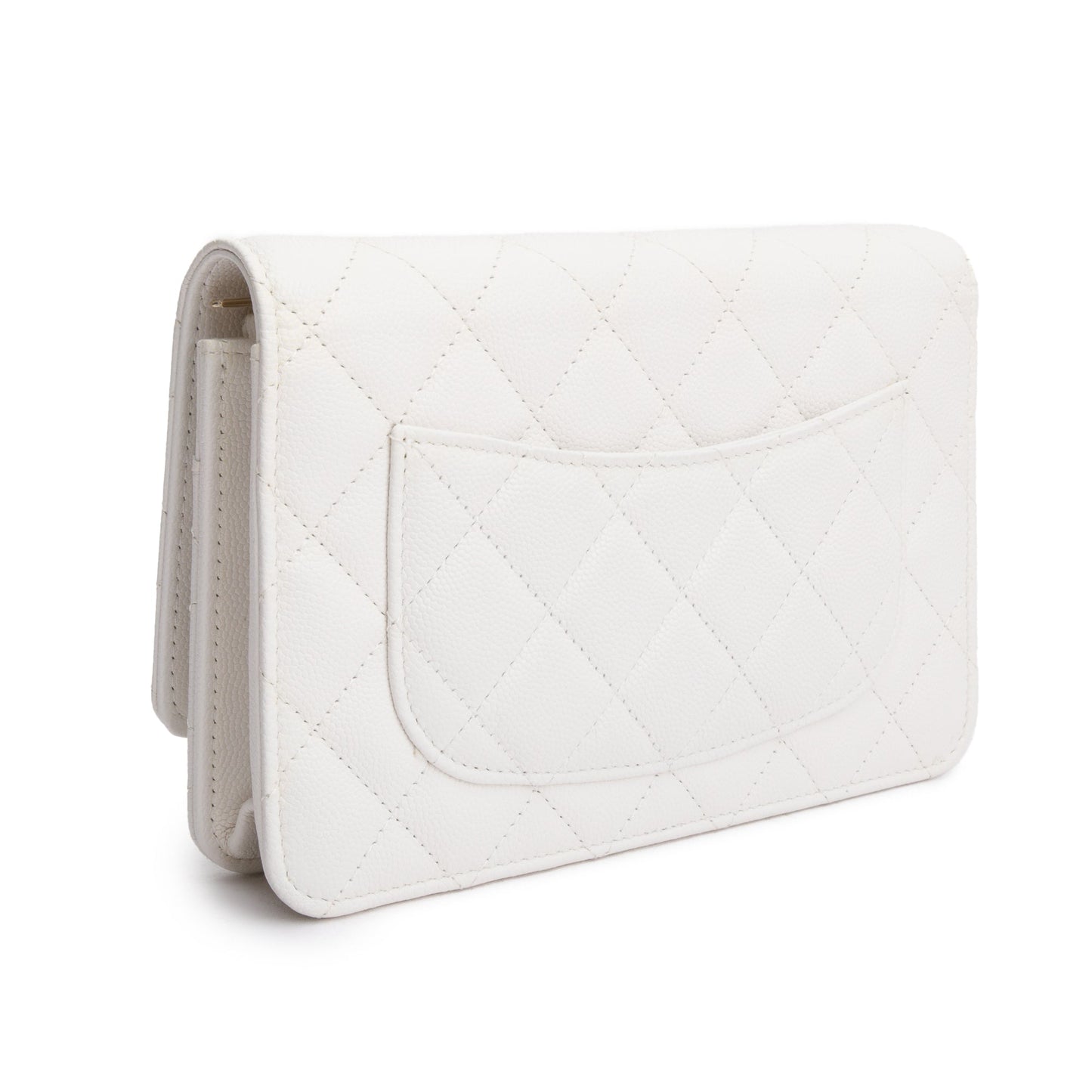Chanel 2023 White Quilted Caviar Leather Classic Wallet on Chain