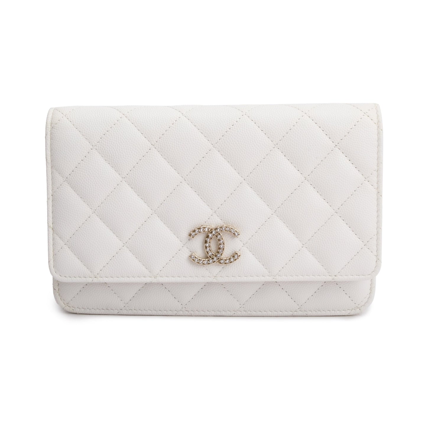 Chanel 2023 White Quilted Caviar Leather Classic Wallet on Chain