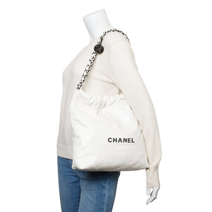 Chanel 2023 White Shiny Calfskin Leather Small Chanel 22 Hobo