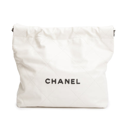 Chanel 2023 White Shiny Calfskin Leather Small Chanel 22 Hobo