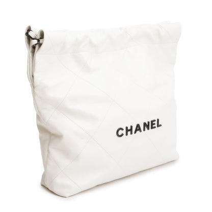 Chanel 2023 White Shiny Calfskin Leather Small Chanel 22 Hobo