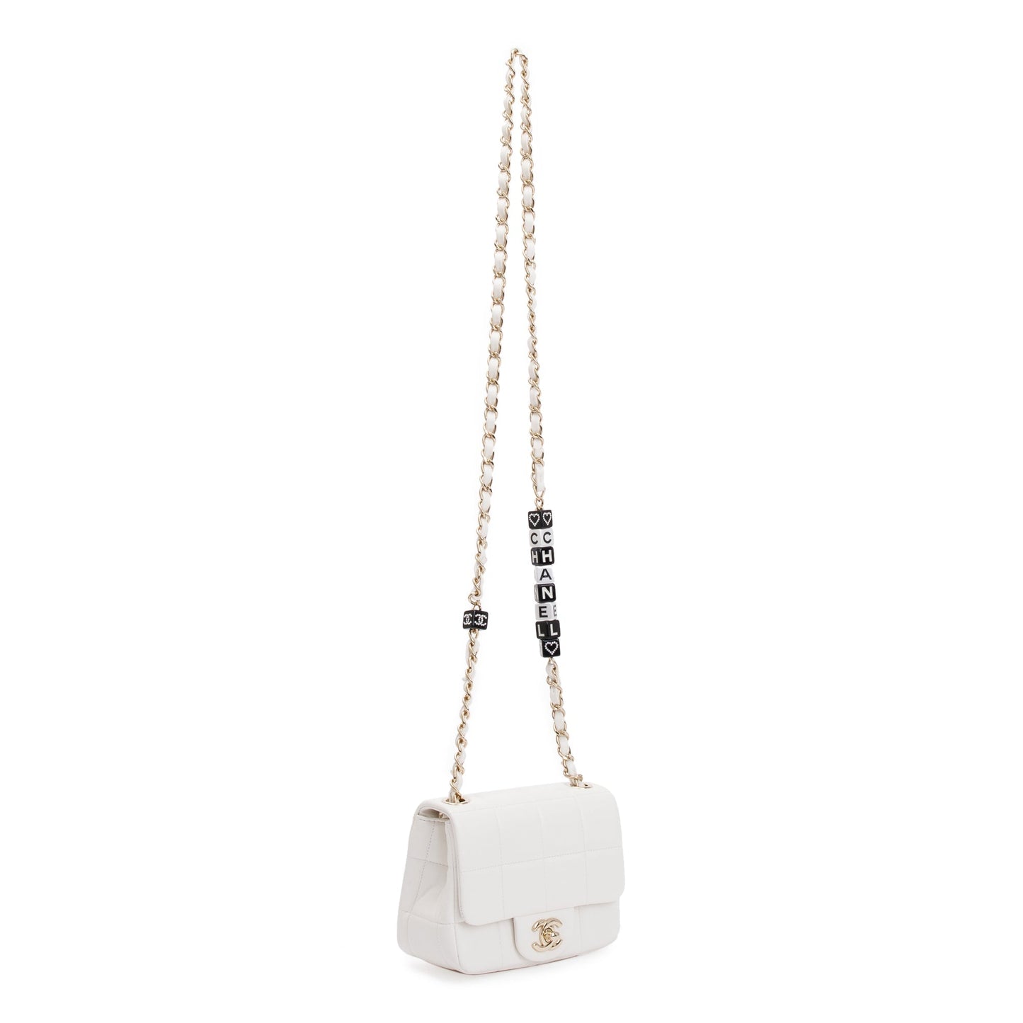 Chanel 2023 White Square Quilted Lambskin Resin Crystal Monacoco Mini Square Flap Bag