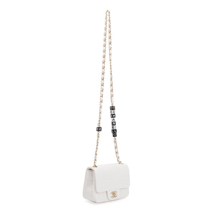 Chanel 2023 White Square Quilted Lambskin Resin Crystal Monacoco Mini Square Flap Bag