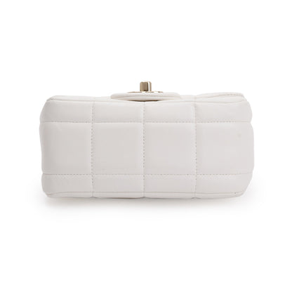 Chanel 2023 White Square Quilted Lambskin Resin Crystal Monacoco Mini Square Flap Bag