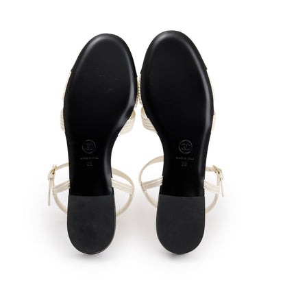 Chanel 2023 White/Black Lambskin Interlocking CC Logo Slingback Flats, Size 38