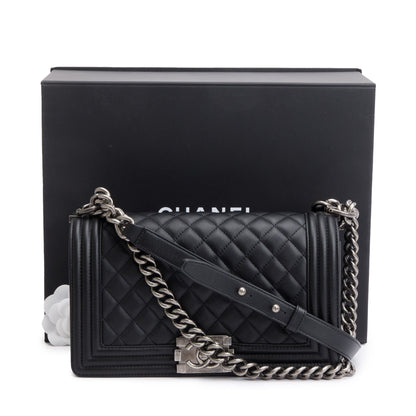 Chanel 2024 Black Lambskin Medium Boy Bag