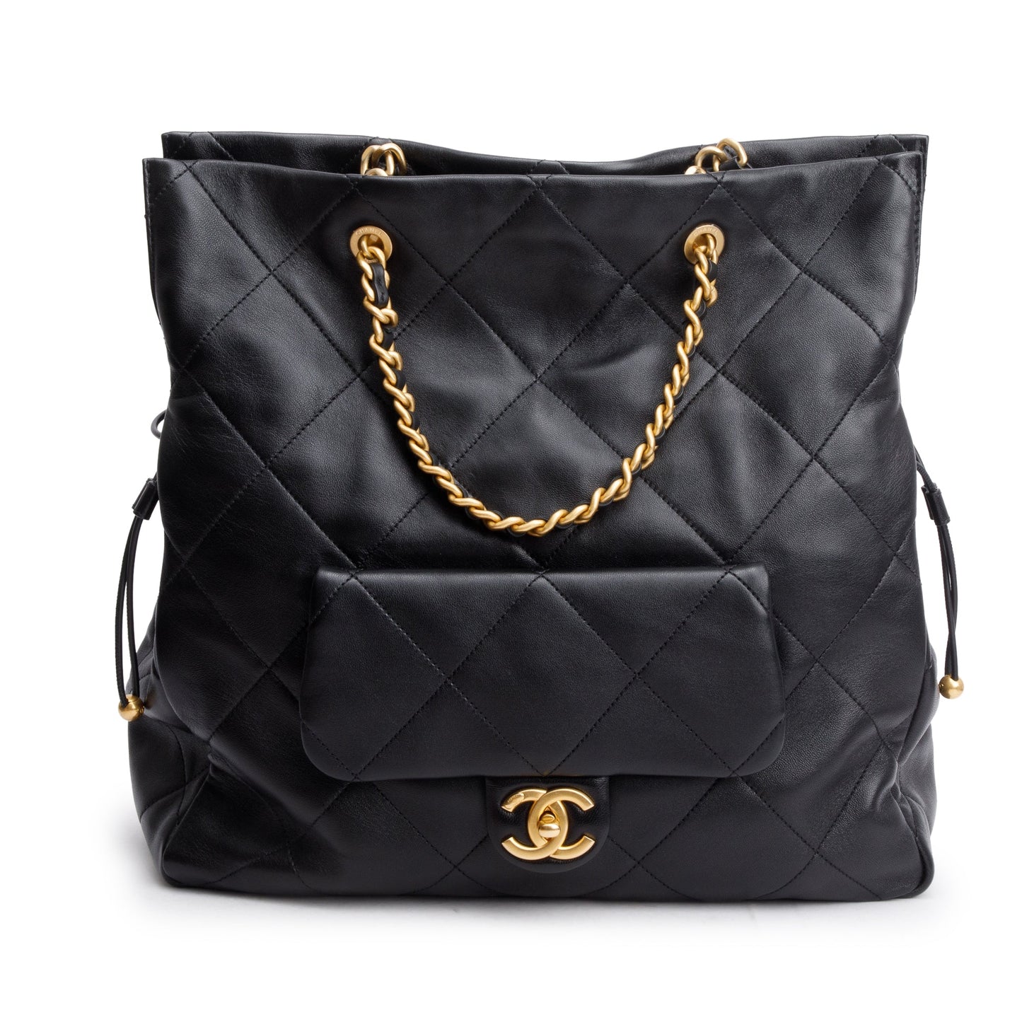 Chanel 2024 Black Quilted Calfskin Leather Shopping Bag Tote