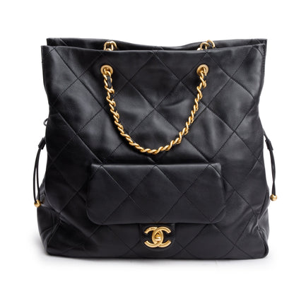 Chanel 2024 Black Quilted Calfskin Leather Shopping Bag Tote