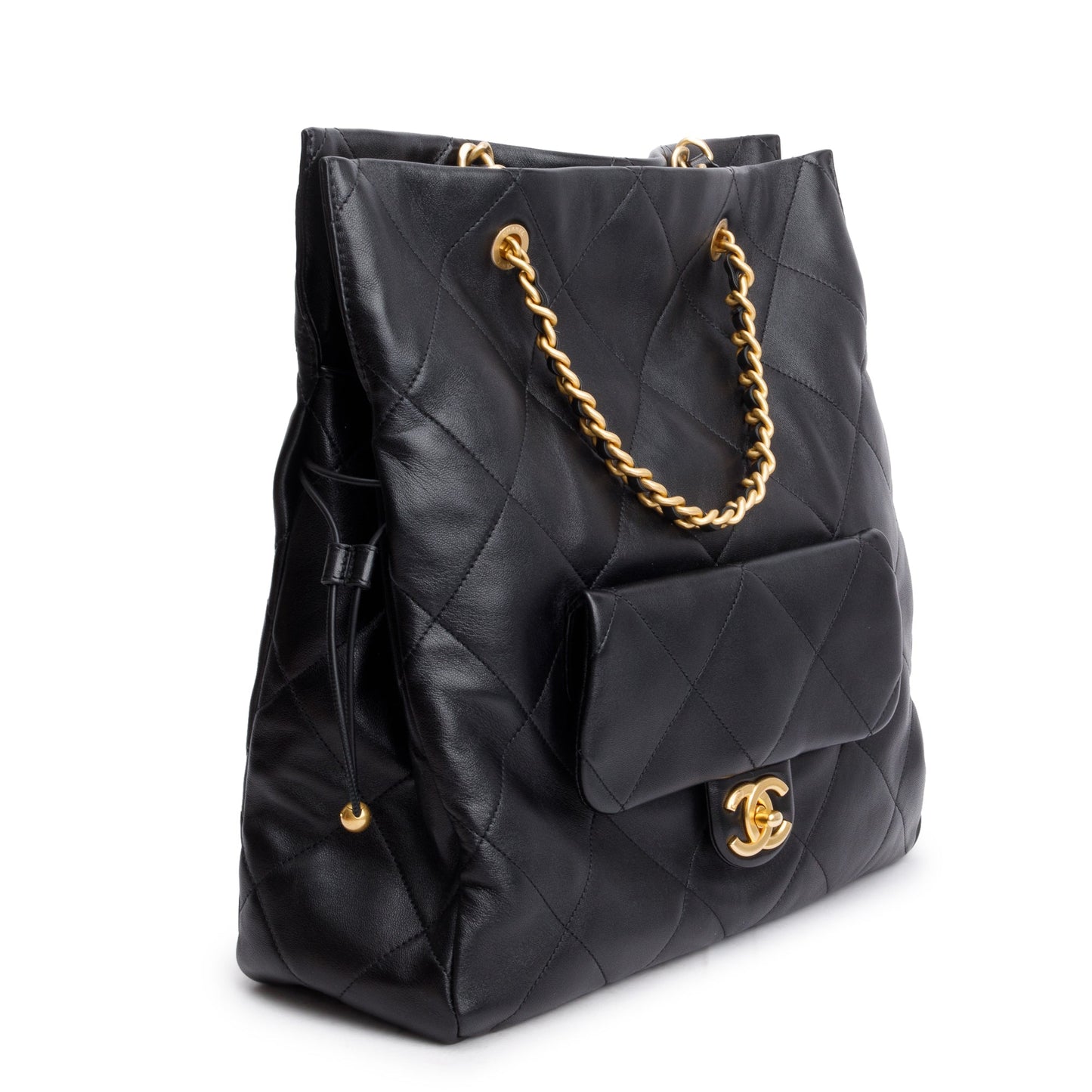 Chanel 2024 Black Quilted Calfskin Leather Shopping Bag Tote