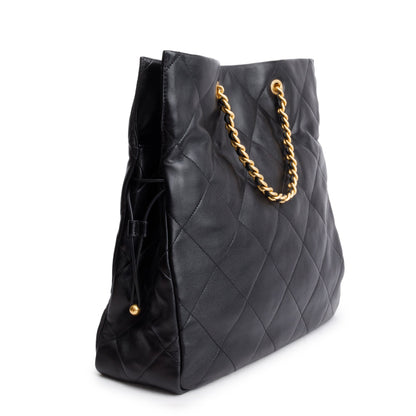Chanel 2024 Black Quilted Calfskin Leather Shopping Bag Tote