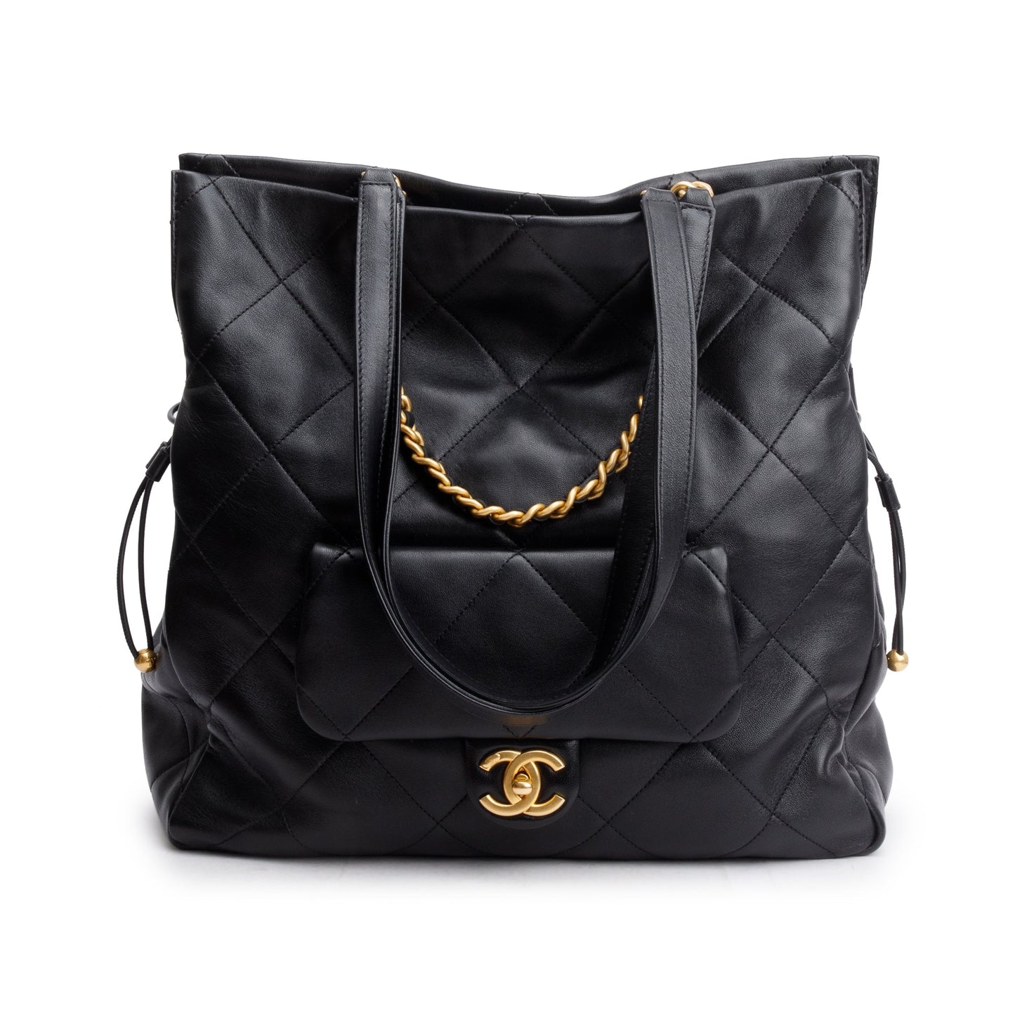 Chanel 2024 Black Quilted Calfskin Leather Shopping Bag Tote