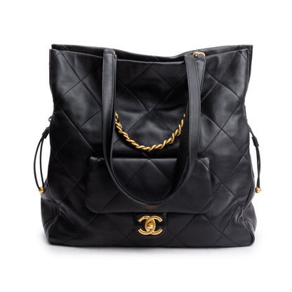 Chanel 2024 Black Quilted Calfskin Leather Shopping Bag Tote
