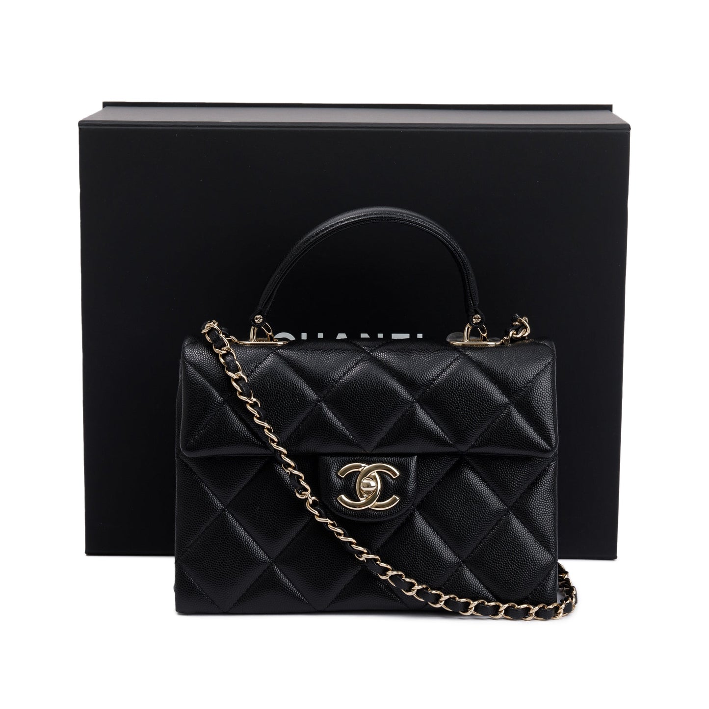 Chanel 2024 Black Quilted Caviar Leather My Retrofit Top Handle Flap Bag