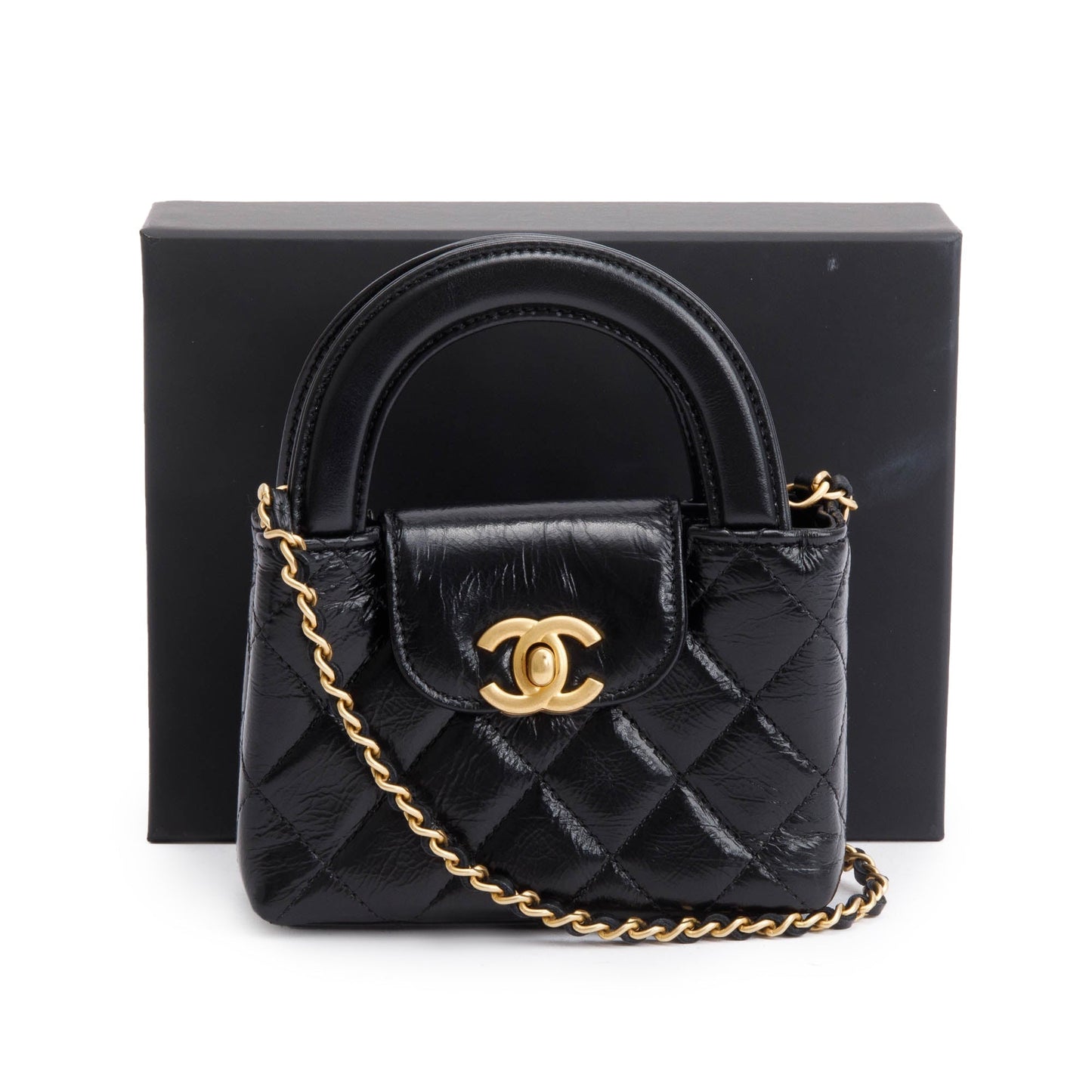 Chanel 2024 Black Shiny Aged Calfskin Leather Nano Kelly Crossbody Bag