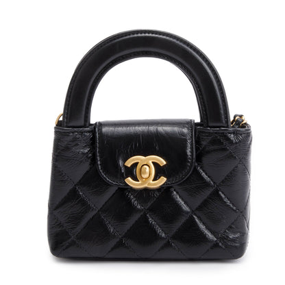 Chanel 2024 Black Shiny Aged Calfskin Leather Nano Kelly Crossbody Bag