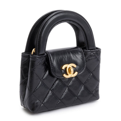 Chanel 2024 Black Shiny Aged Calfskin Leather Nano Kelly Crossbody Bag