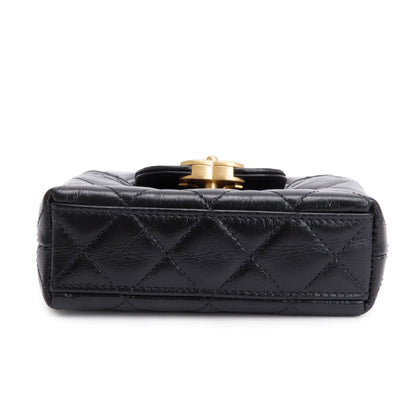 Chanel 2024 Black Shiny Aged Calfskin Leather Nano Kelly Crossbody Bag