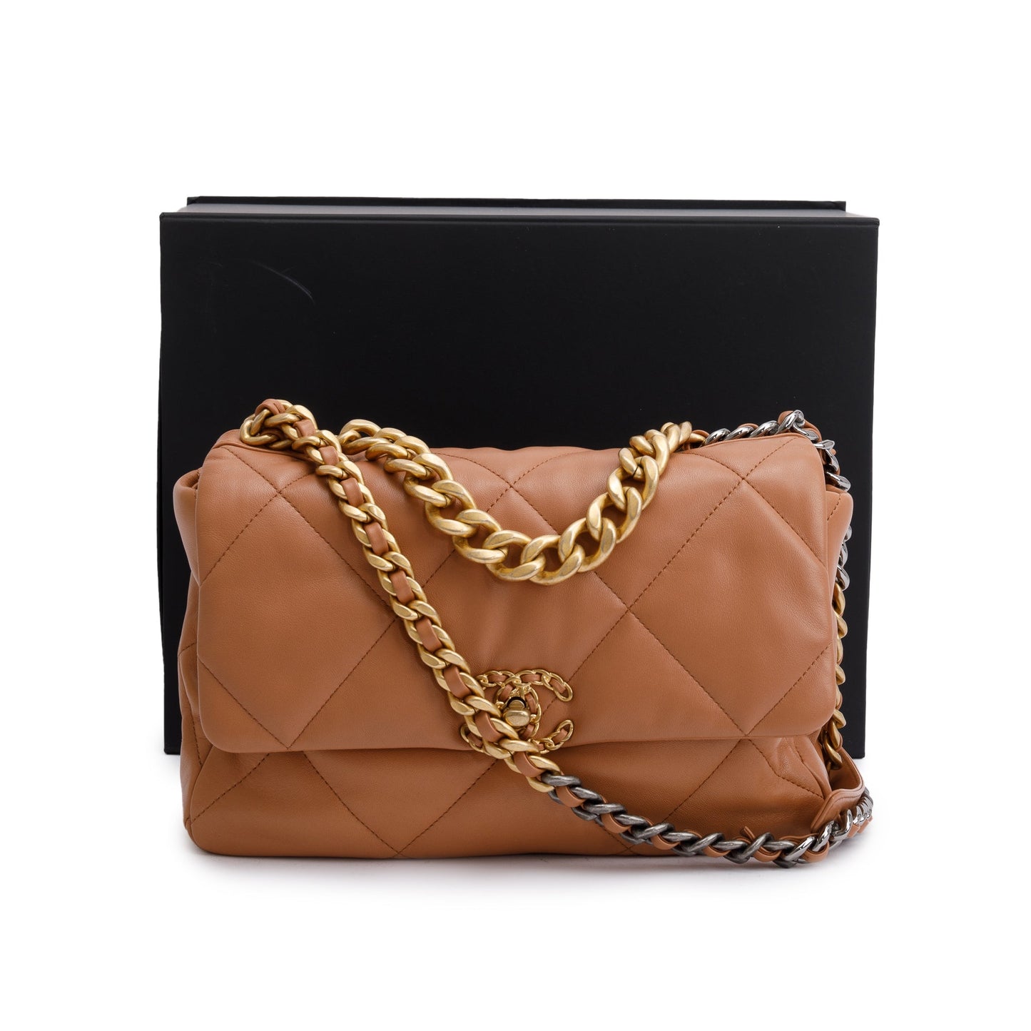 Chanel 2024 Brown Lambskin Leather Large 19 Flap Bag