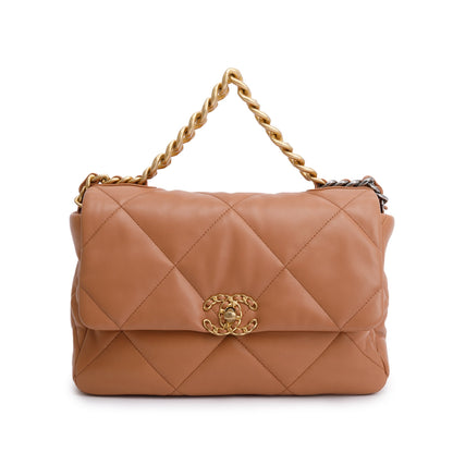 Chanel 2024 Brown Lambskin Leather Large 19 Flap Bag