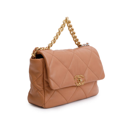 Chanel 2024 Brown Lambskin Leather Large 19 Flap Bag