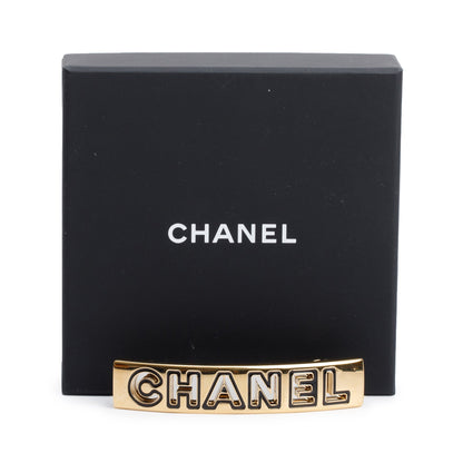 Chanel 2024 Gold-Plated Enamel Logo Hair Clip Barrette