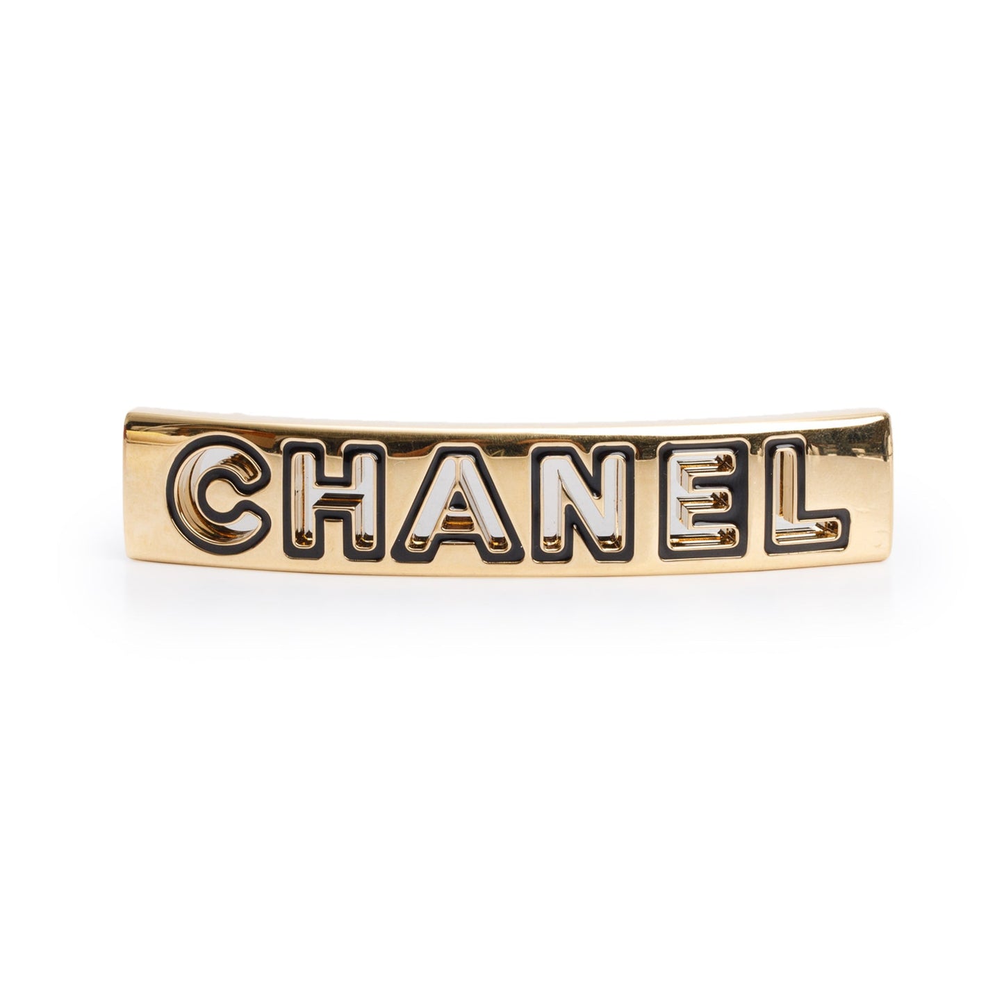 Chanel 2024 Gold-Plated Enamel Logo Hair Clip Barrette