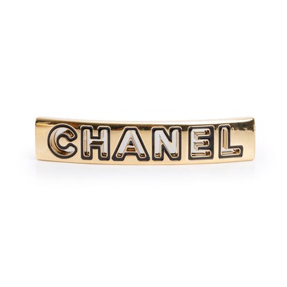 Chanel 2024 Gold-Plated Enamel Logo Hair Clip Barrette