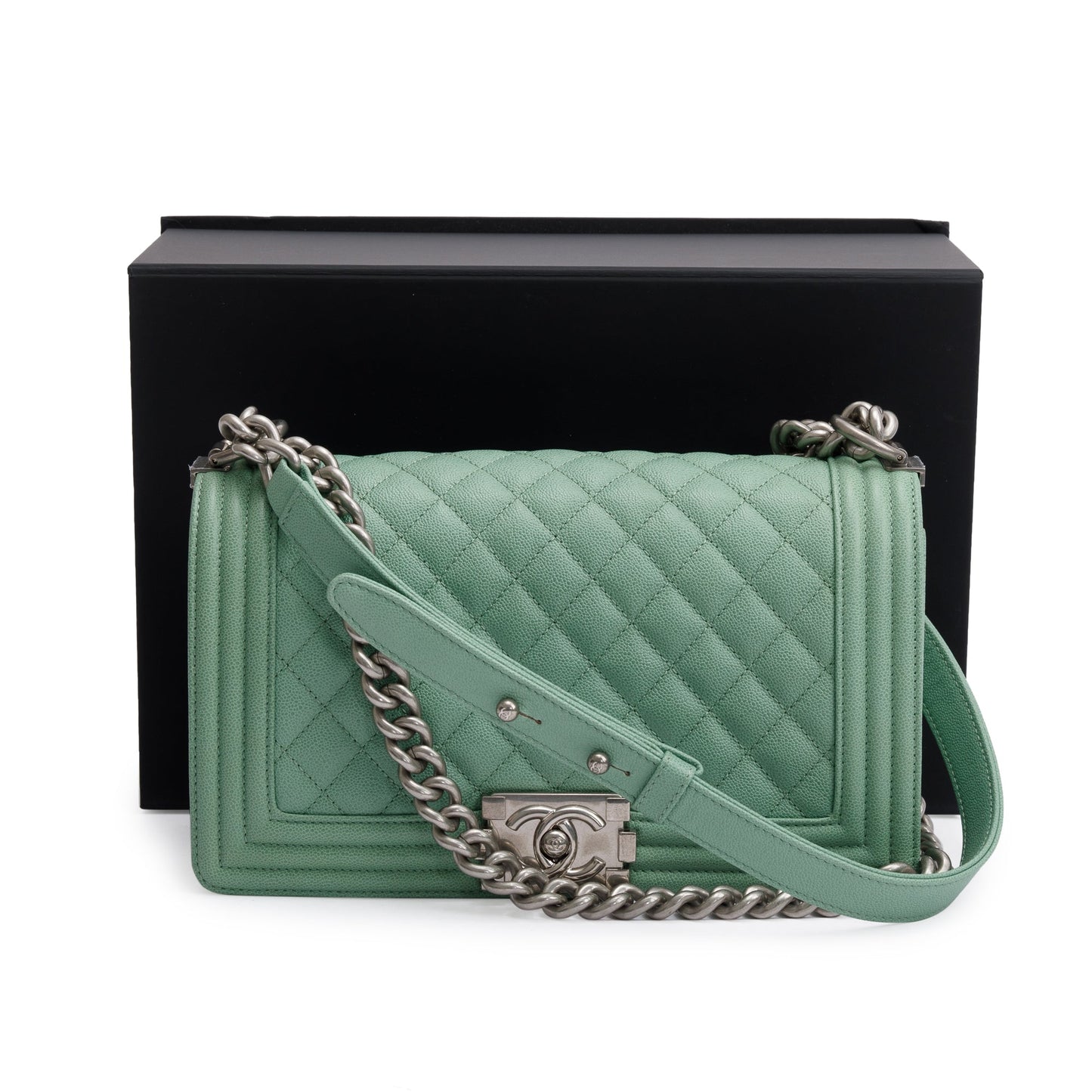 Chanel 2024 Green Caviar Leather Medium Boy Bag